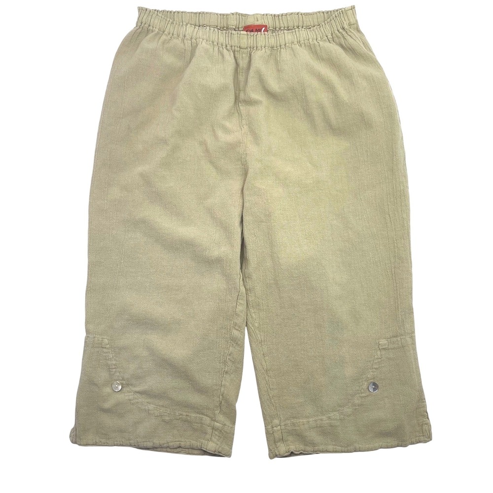 Oh my Gauze! Tan Beth Pants Sz 1 (S/M) Knee‎ Length Button Detail Lagenlook